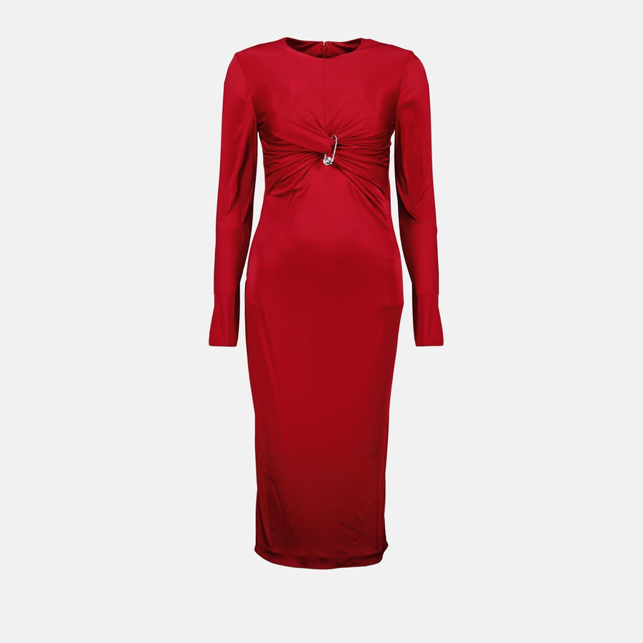Versace Ruched Midi Dress with Crystal Accent