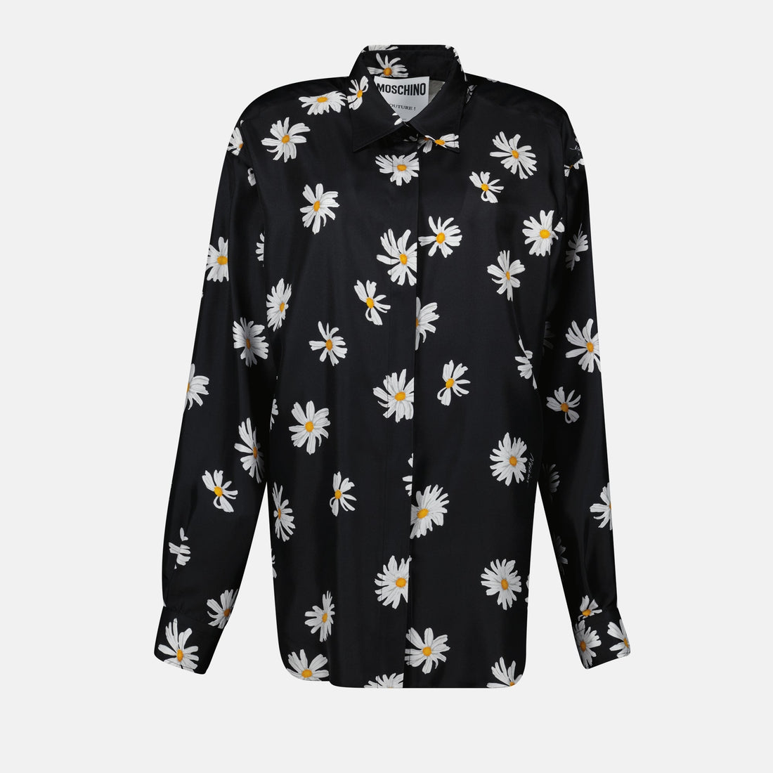 Daisy Print Silk Shirt in Black