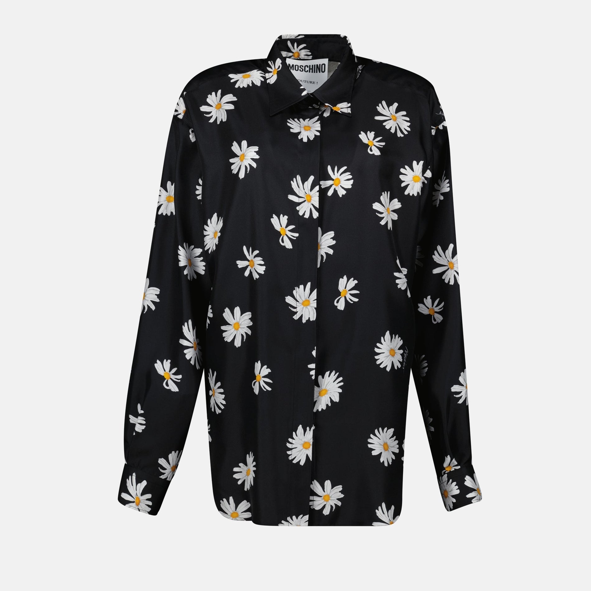 Moschino Daisy Print Silk Shirt in Black