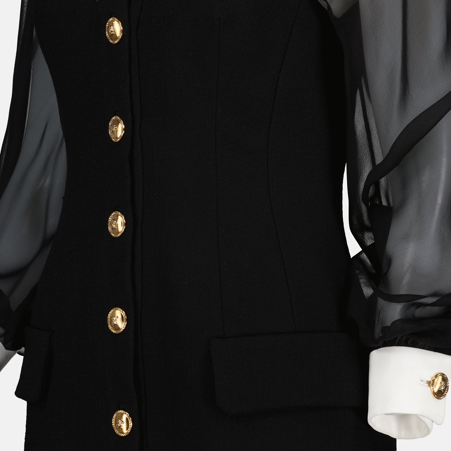Versace Sheer Sleeve Corset Mini Dress with Contrast Collar - image 5