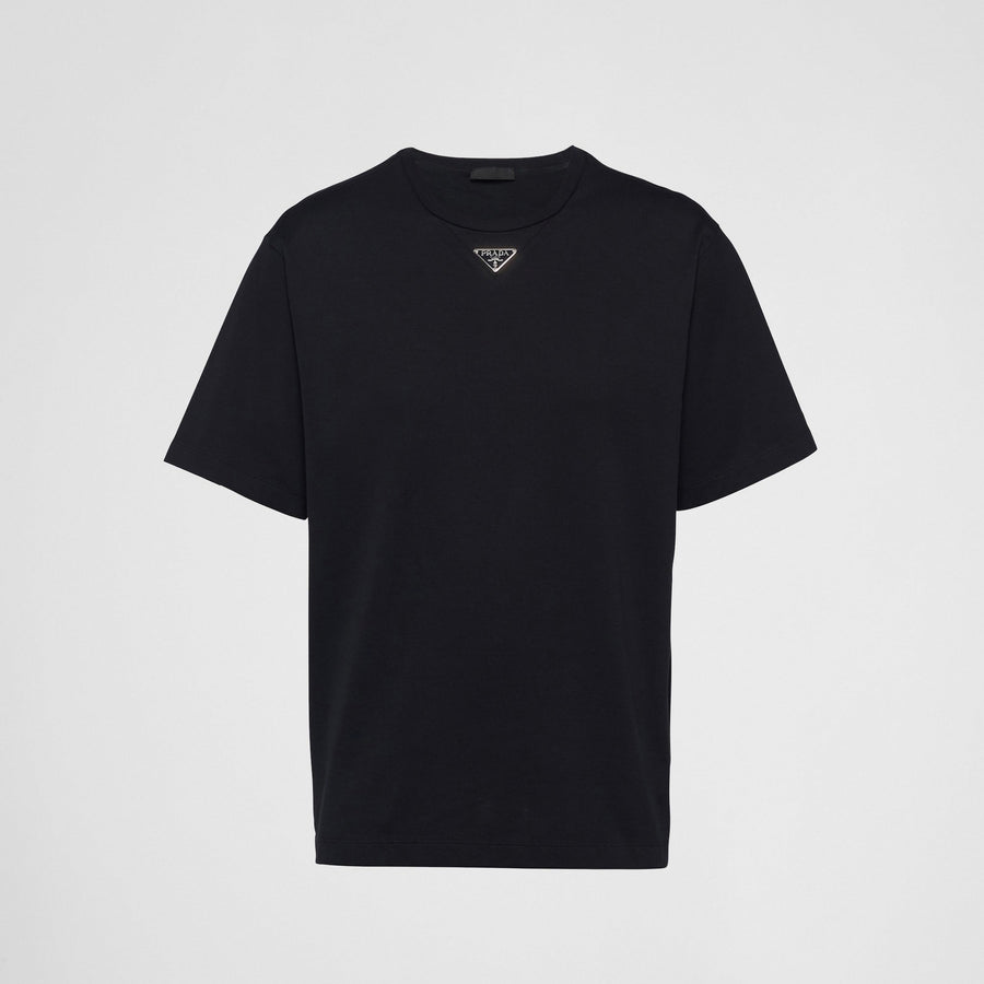 Prada Black Minimalist T-Shirt with Signature Triangle Logo