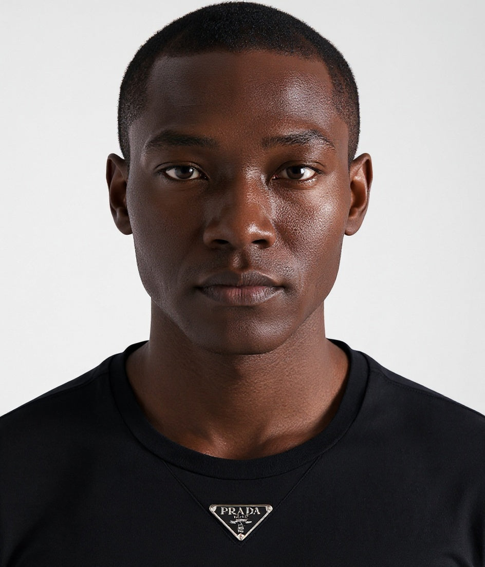 Prada Black Minimalist T-Shirt with Signature Triangle Logo - image 2