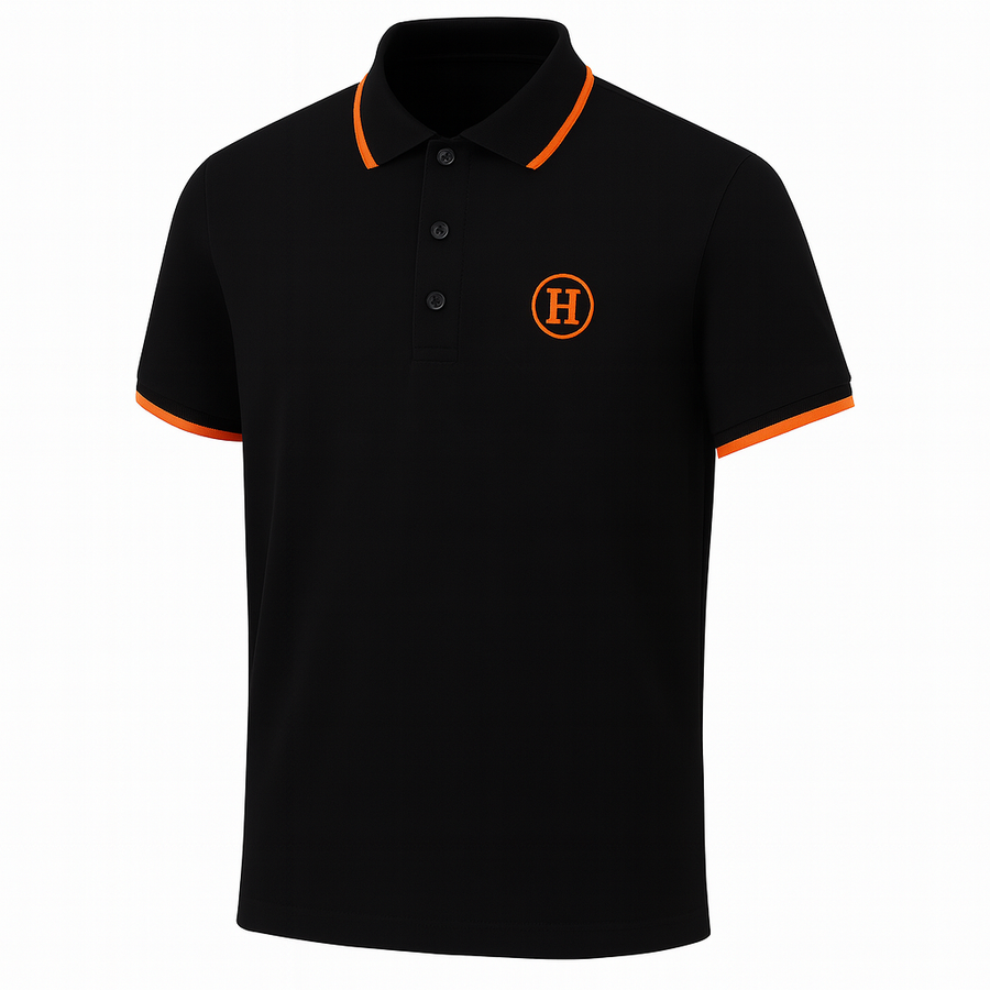 Hermes Hermès Black Polo Shirt with Orange Contrast Trim and H Logo