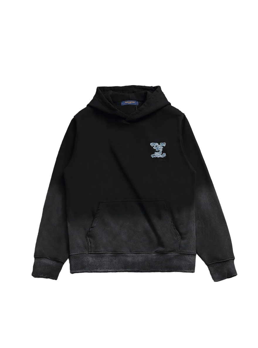 Louis Vuitton Black Gradient Hoodie with Blue LV Patch - image 2