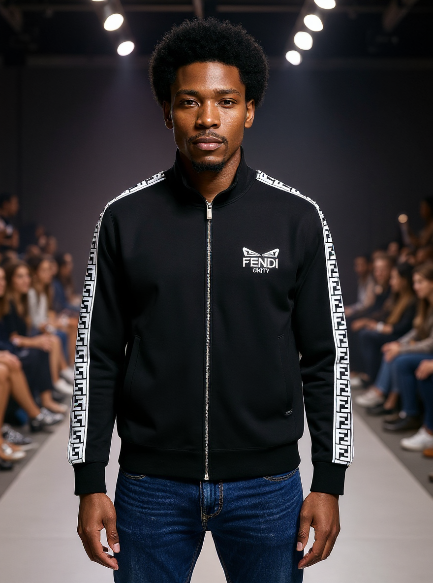 Forever Men’s Premium Black Track Jacket – Athletic Fit with Designer Sleeve Detail - image 2