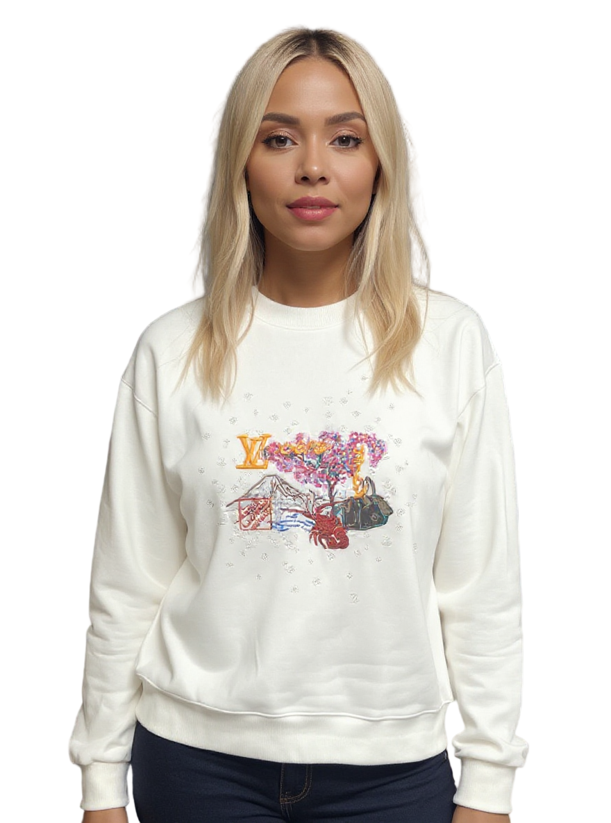 Louis Vuitton White Embroidered “LV Lovers” Jumper - image 2