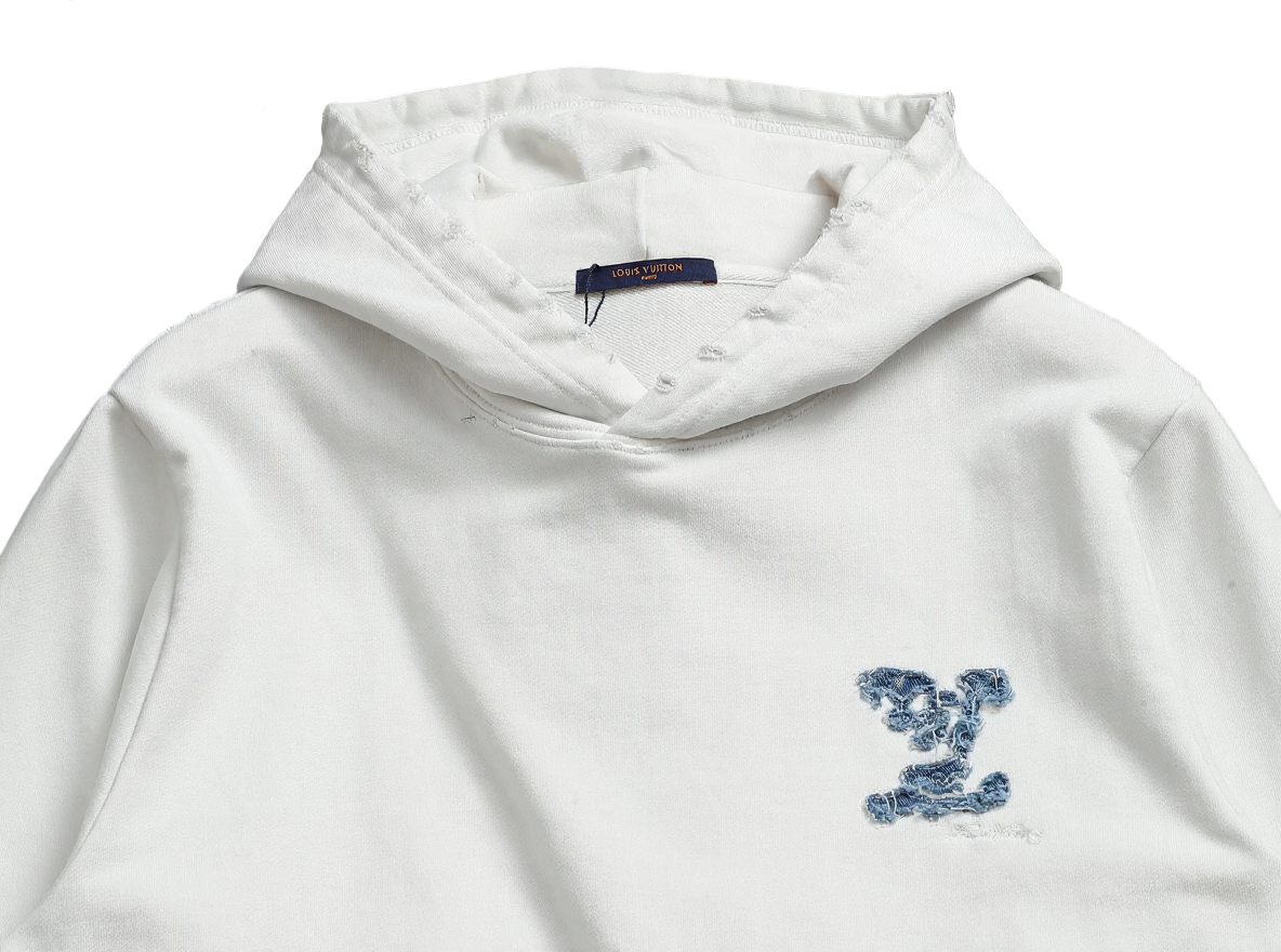 Louis Vuitton White Gradient Hoodie with Blue LV Patch - image 3