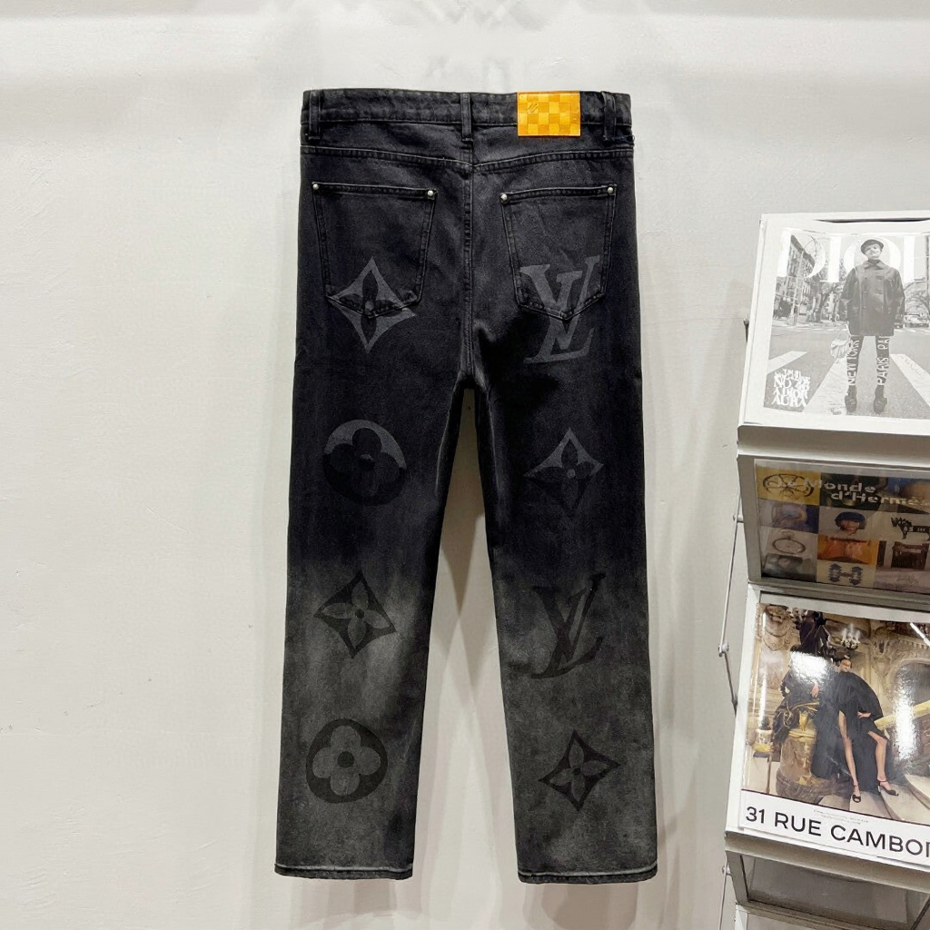 Louis Vuitton Black Monogram Denim Jeans with Yellow Patch - image 2