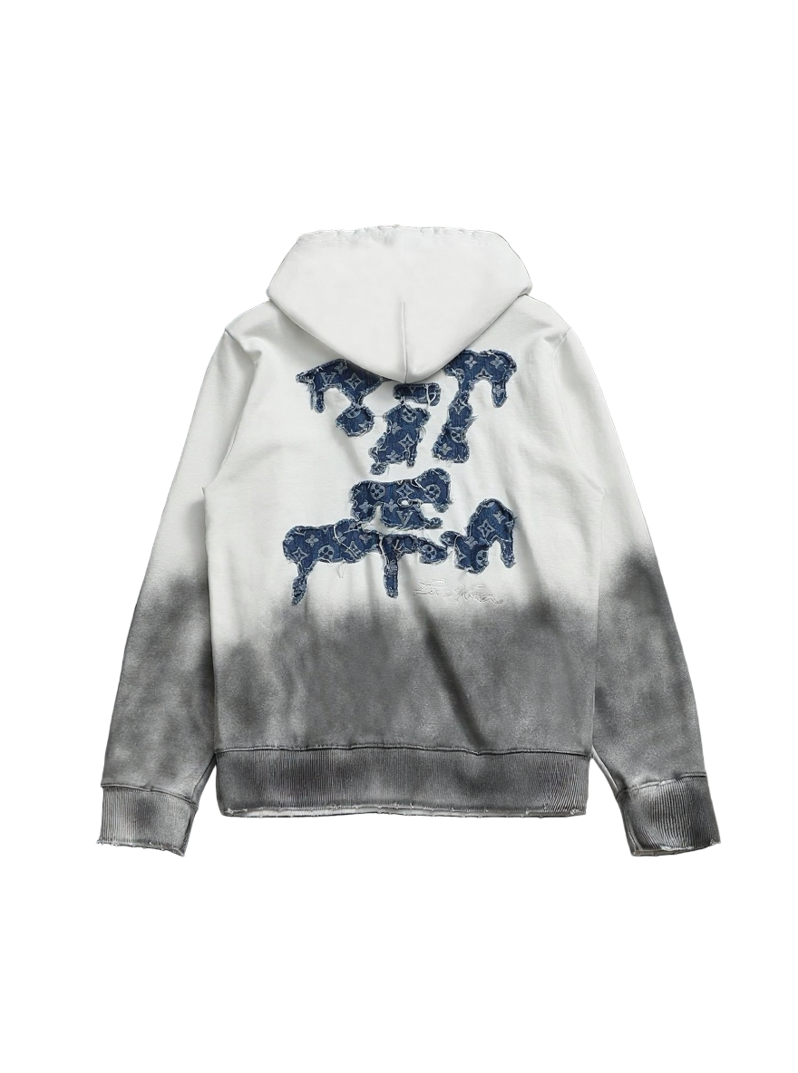 Louis Vuitton White Gradient Hoodie with Blue LV Patch - image 2