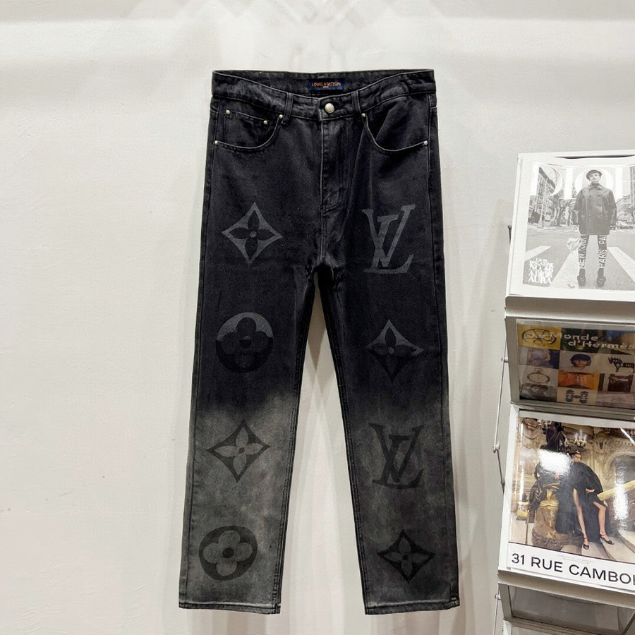 Louis Vuitton Black Monogram Denim Jeans with Yellow Patch