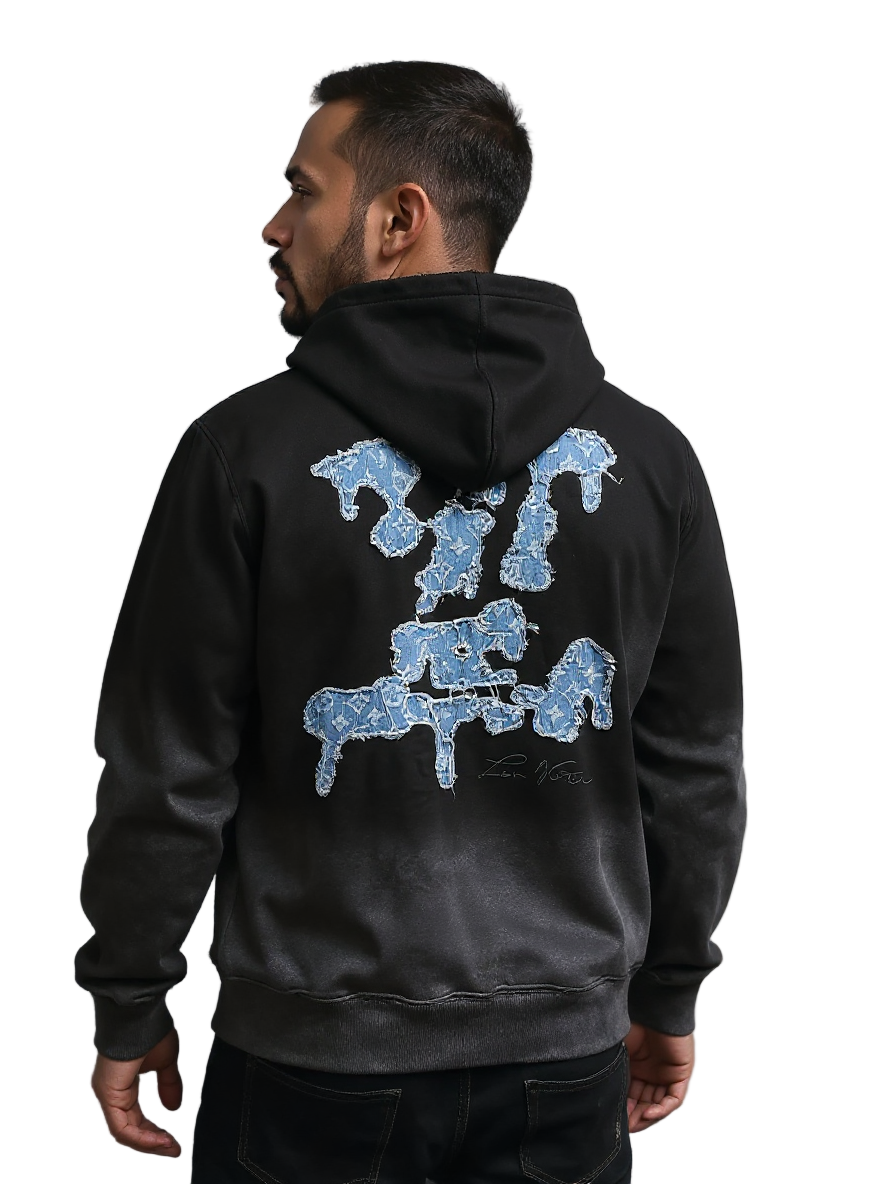 Louis Vuitton Black Gradient Hoodie with Blue LV Patch