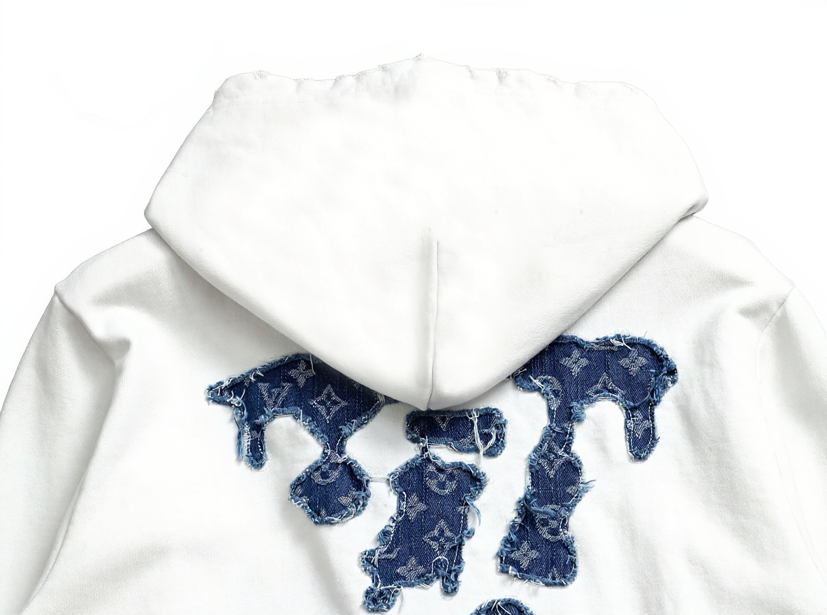 Louis Vuitton White Gradient Hoodie with Blue LV Patch - image 4