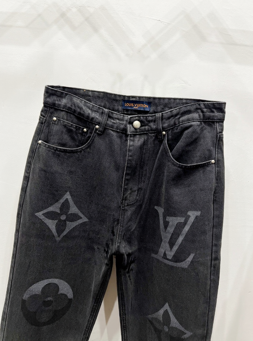 Louis Vuitton Black Monogram Denim Jeans with Yellow Patch - image 3