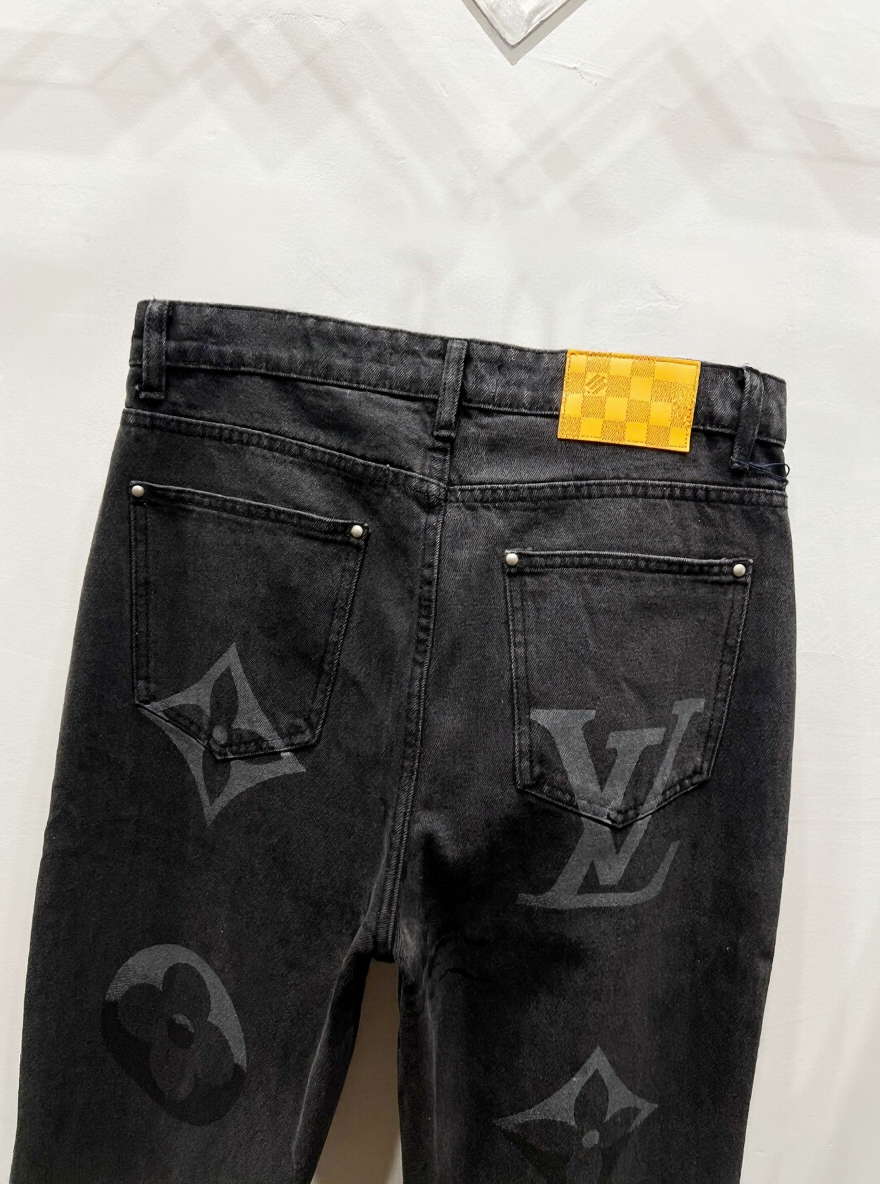 Louis Vuitton Black Monogram Denim Jeans with Yellow Patch - image 4