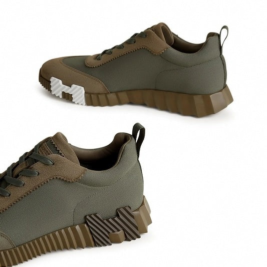 Hermes Bouncing Sneaker in Khaki Green Calfskin and Suede - image 5