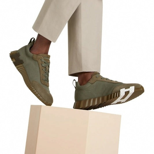 Hermes Bouncing Sneaker in Khaki Green Calfskin and Suede - image 6