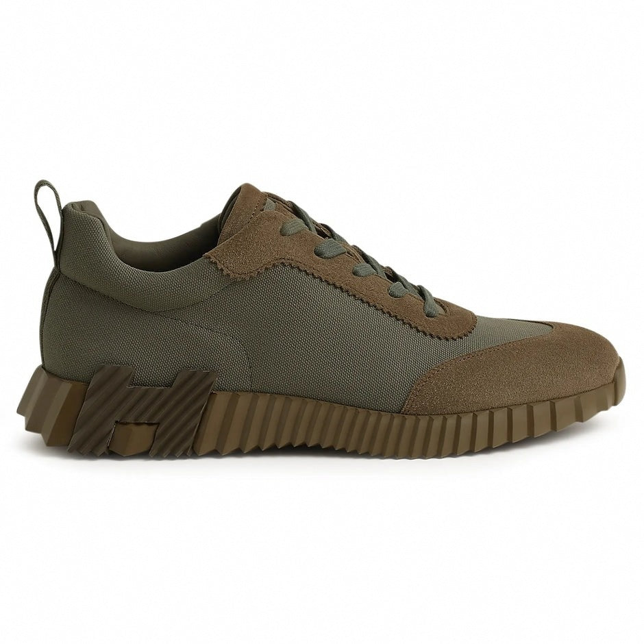 Hermes Bouncing Sneaker in Khaki Green Calfskin and Suede