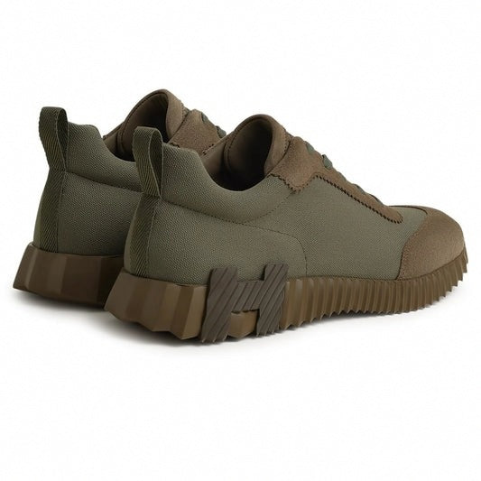 Hermes Bouncing Sneaker in Khaki Green Calfskin and Suede - image 3