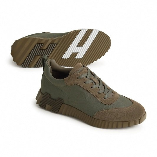 Hermes Bouncing Sneaker in Khaki Green Calfskin and Suede - image 4