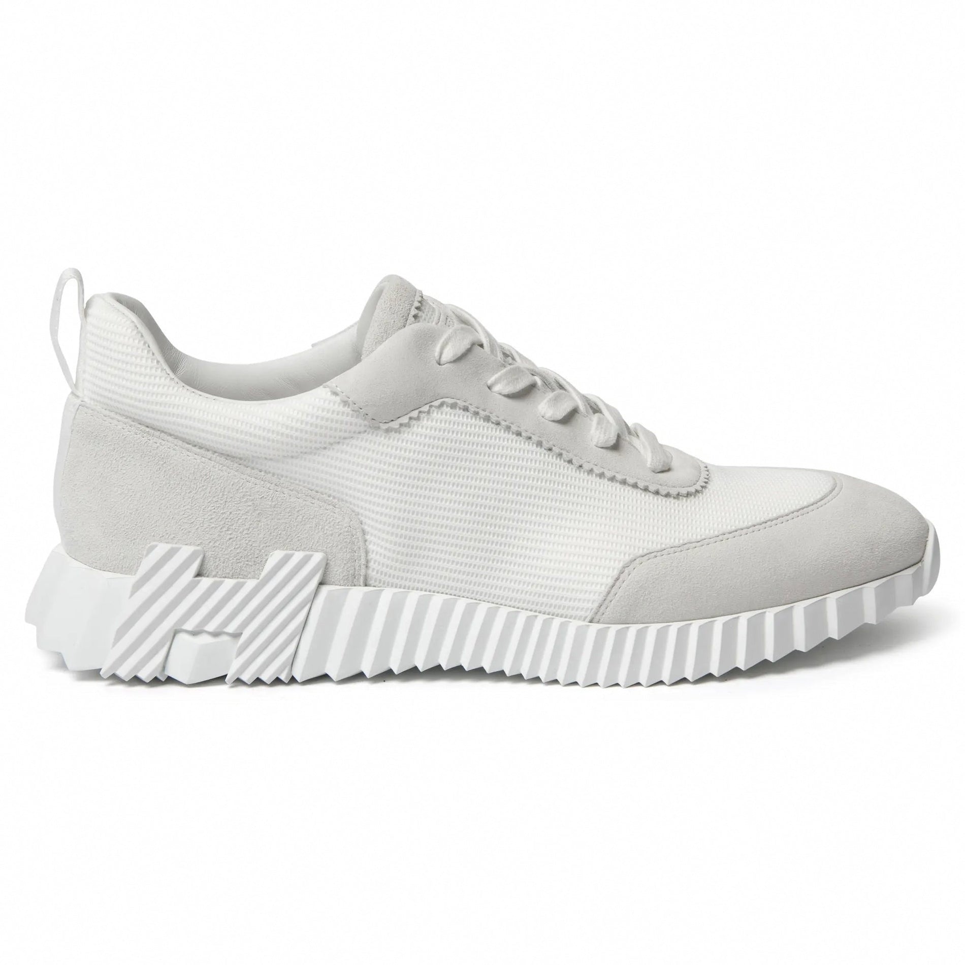 Hermes Bouncing Sneaker in White Suede and Technical Knit