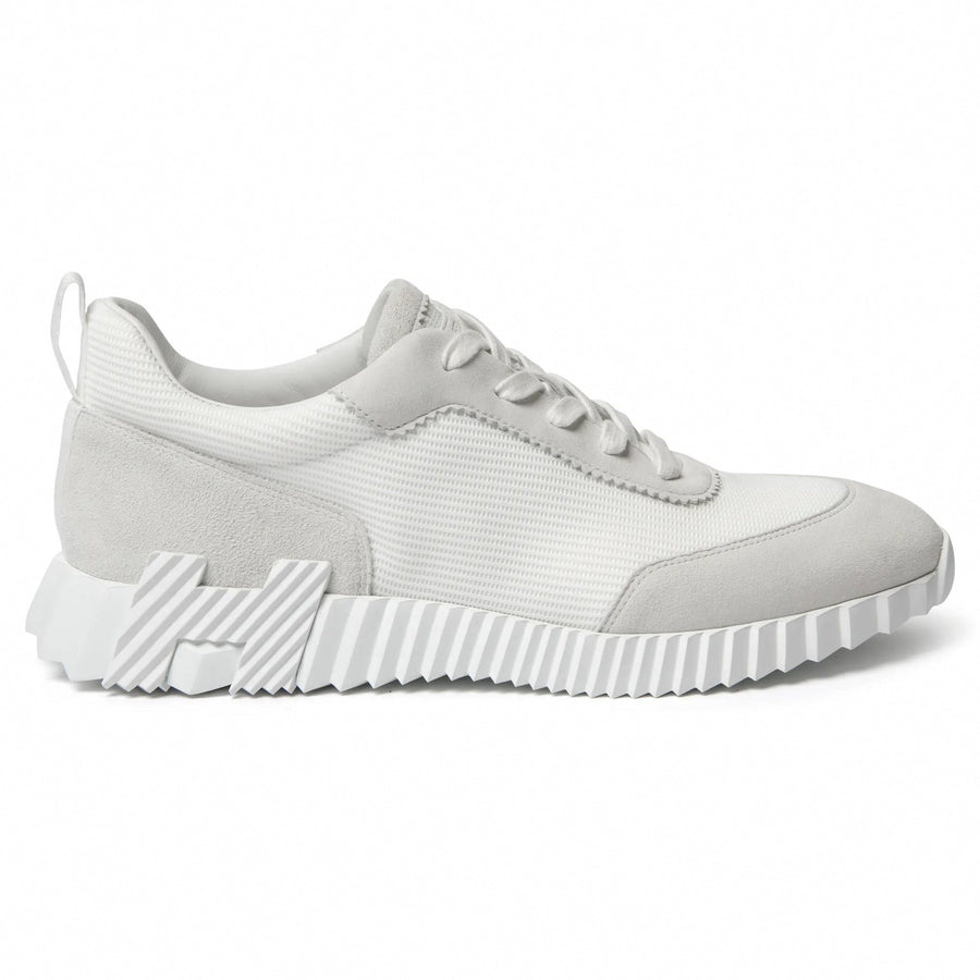 Hermes Bouncing Sneaker in White Suede and Technical Knit