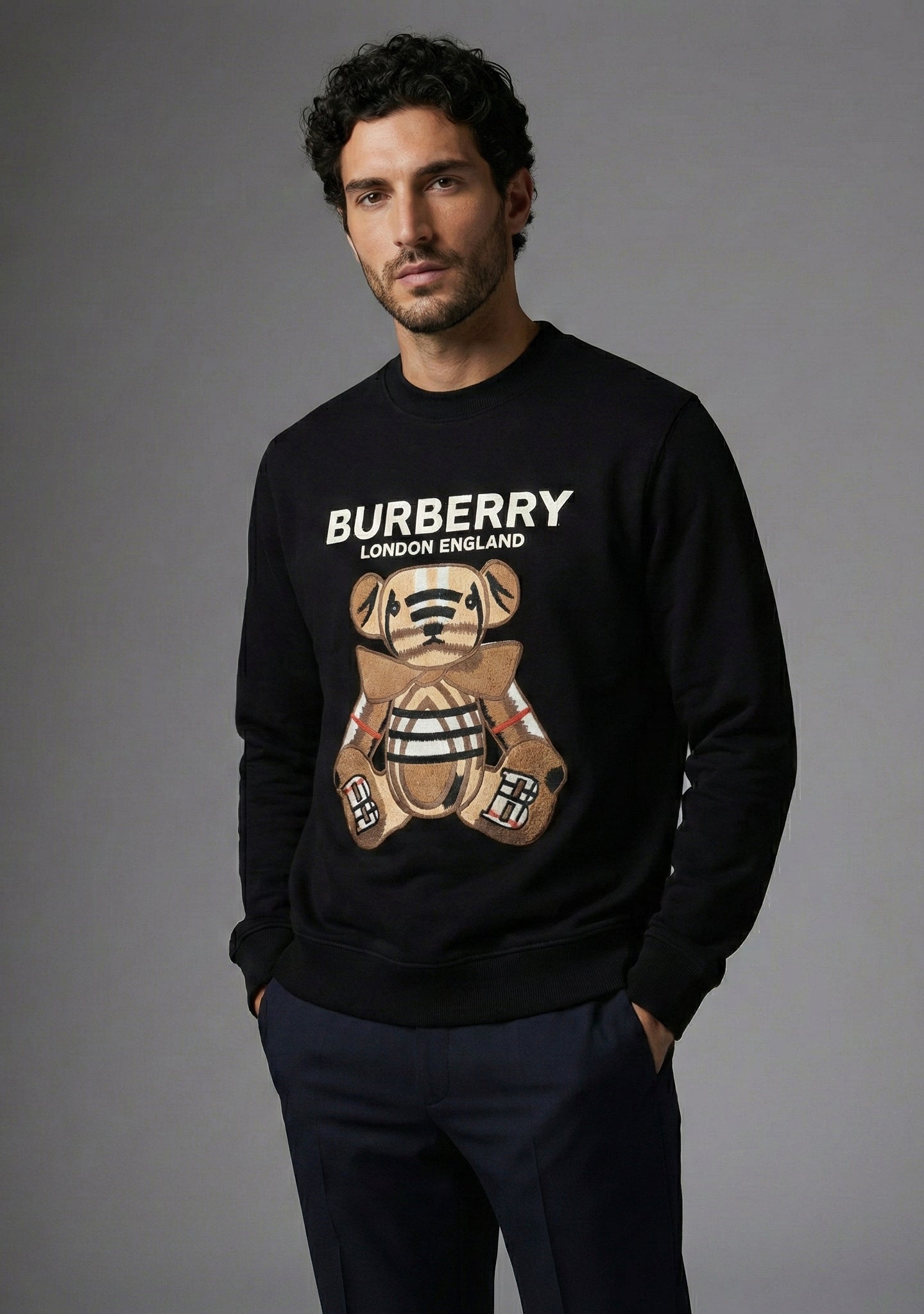 Burberry Thomas Bear Checked Applique Sweatshirt | Black - image 7