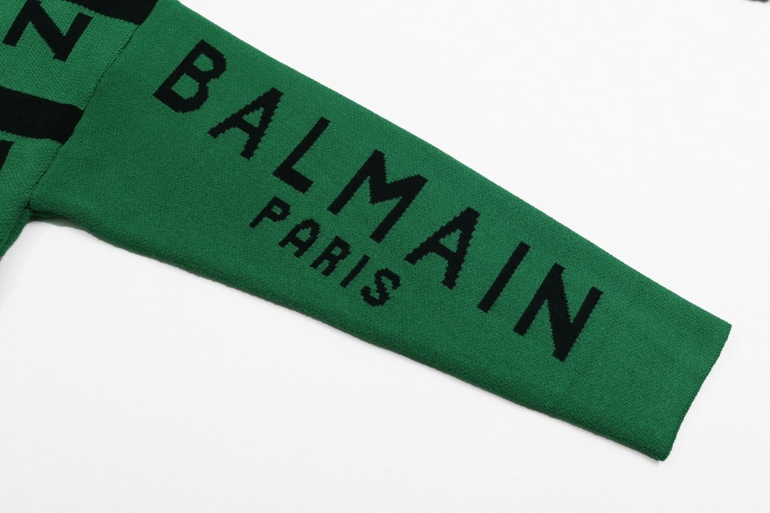 Balmain Striped Logo Intarsia Crewneck - Green - image 8