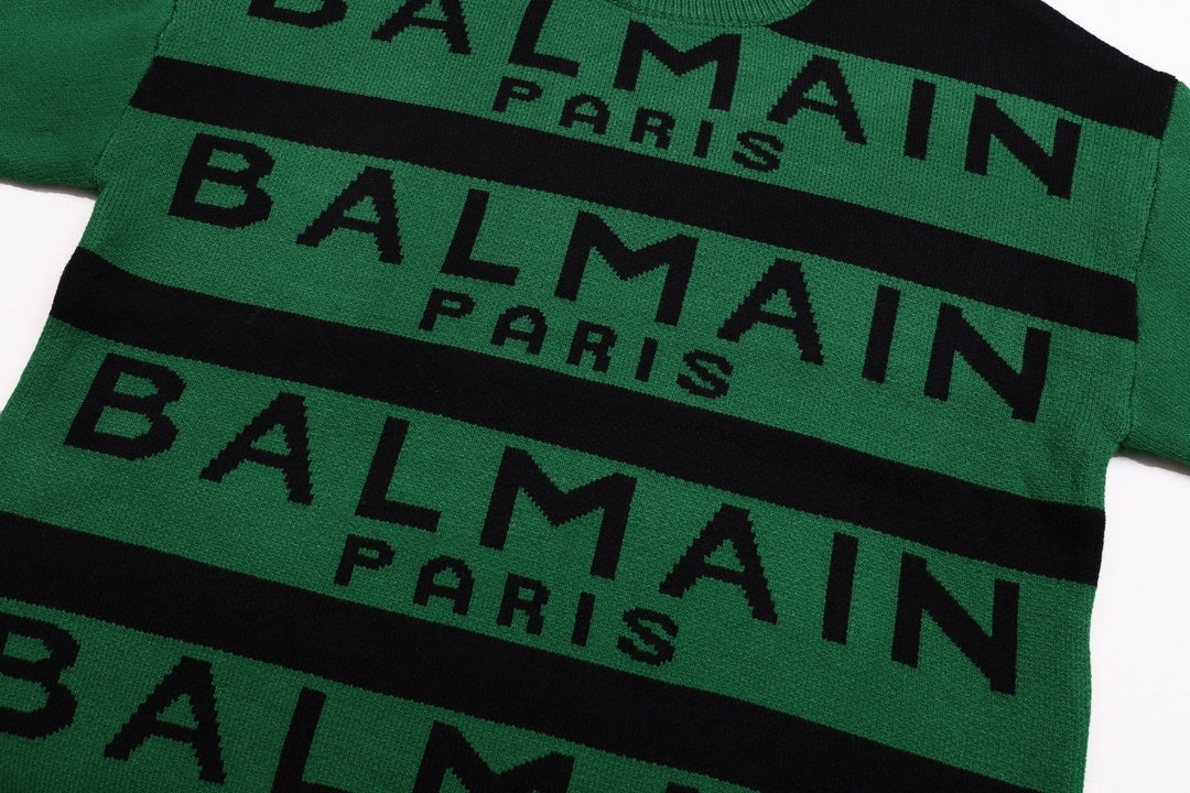 Balmain Striped Logo Intarsia Crewneck - Green - image 6