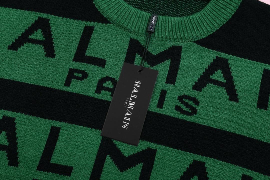 Balmain Striped Logo Intarsia Crewneck - Green - image 4