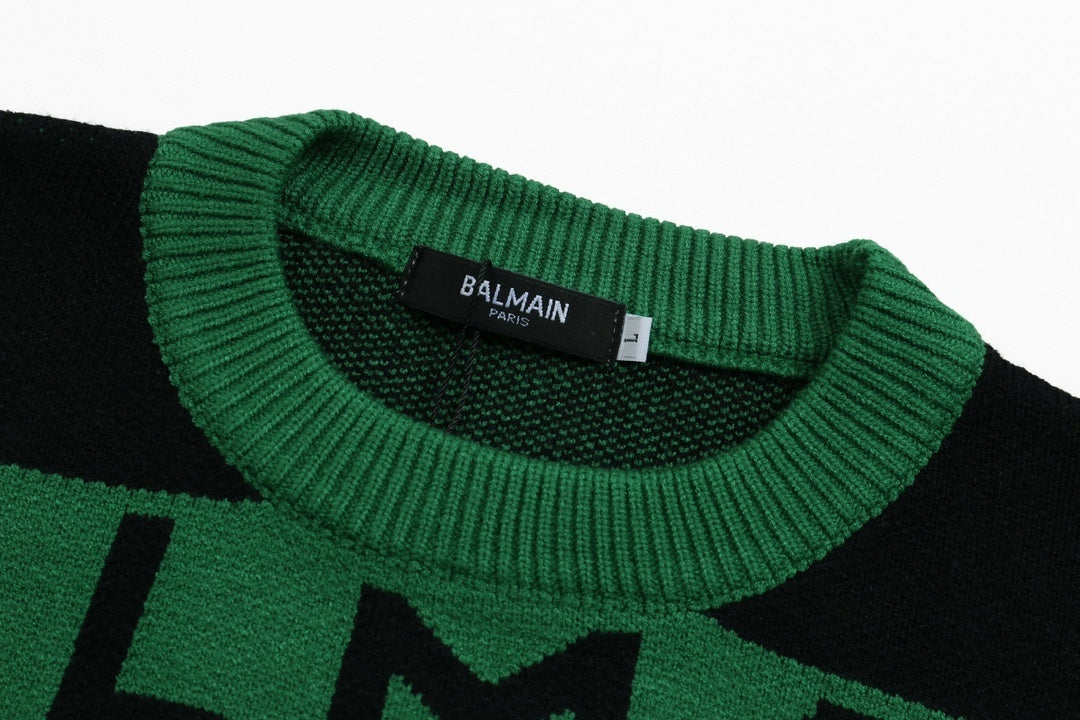 Balmain Striped Logo Intarsia Crewneck - Green - image 3