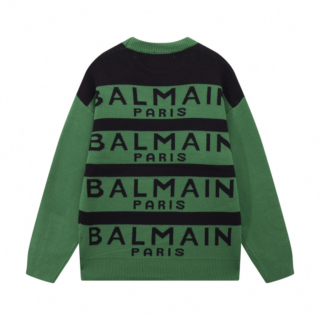 Balmain Striped Logo Intarsia Crewneck - Green - image 2
