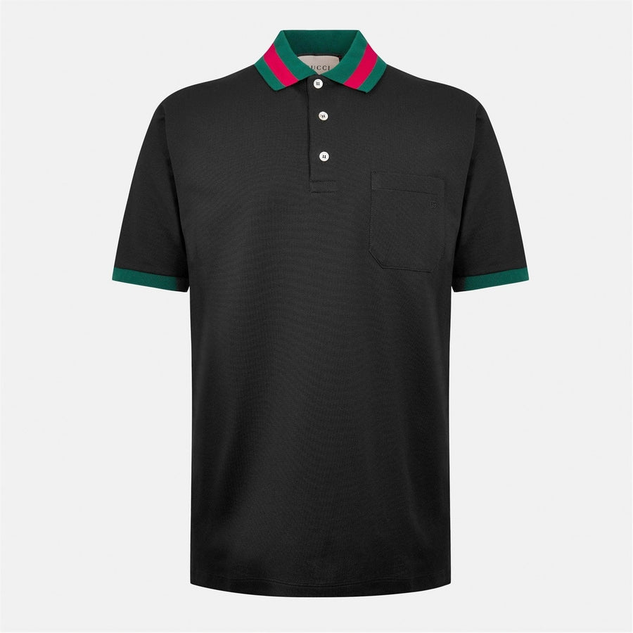 Gucci Web Collar Cotton Polo Shirt – Black