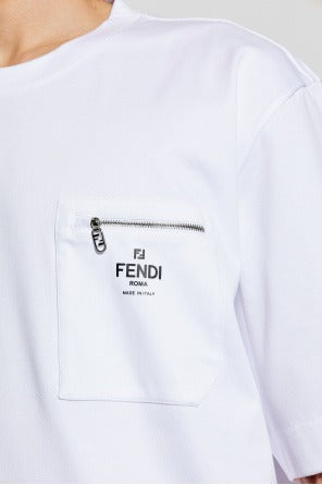 Fendi Men’s White T-Shirt with pocket - image 4