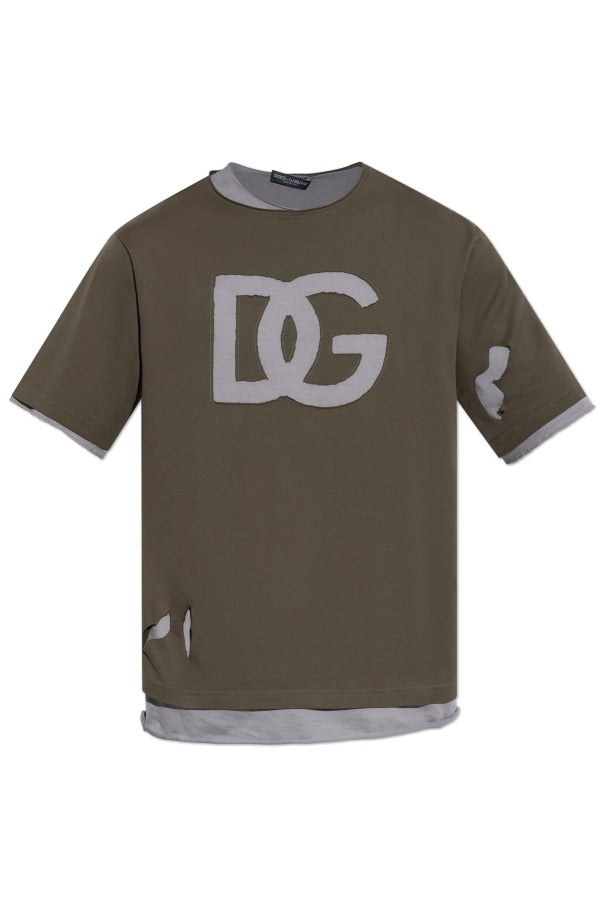 Dolce & Gabbana Men’s Green Double-Layer T-Shirt