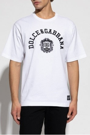Dolce & Gabbana Men’s White T-Shirt with embroidered logo - image 3