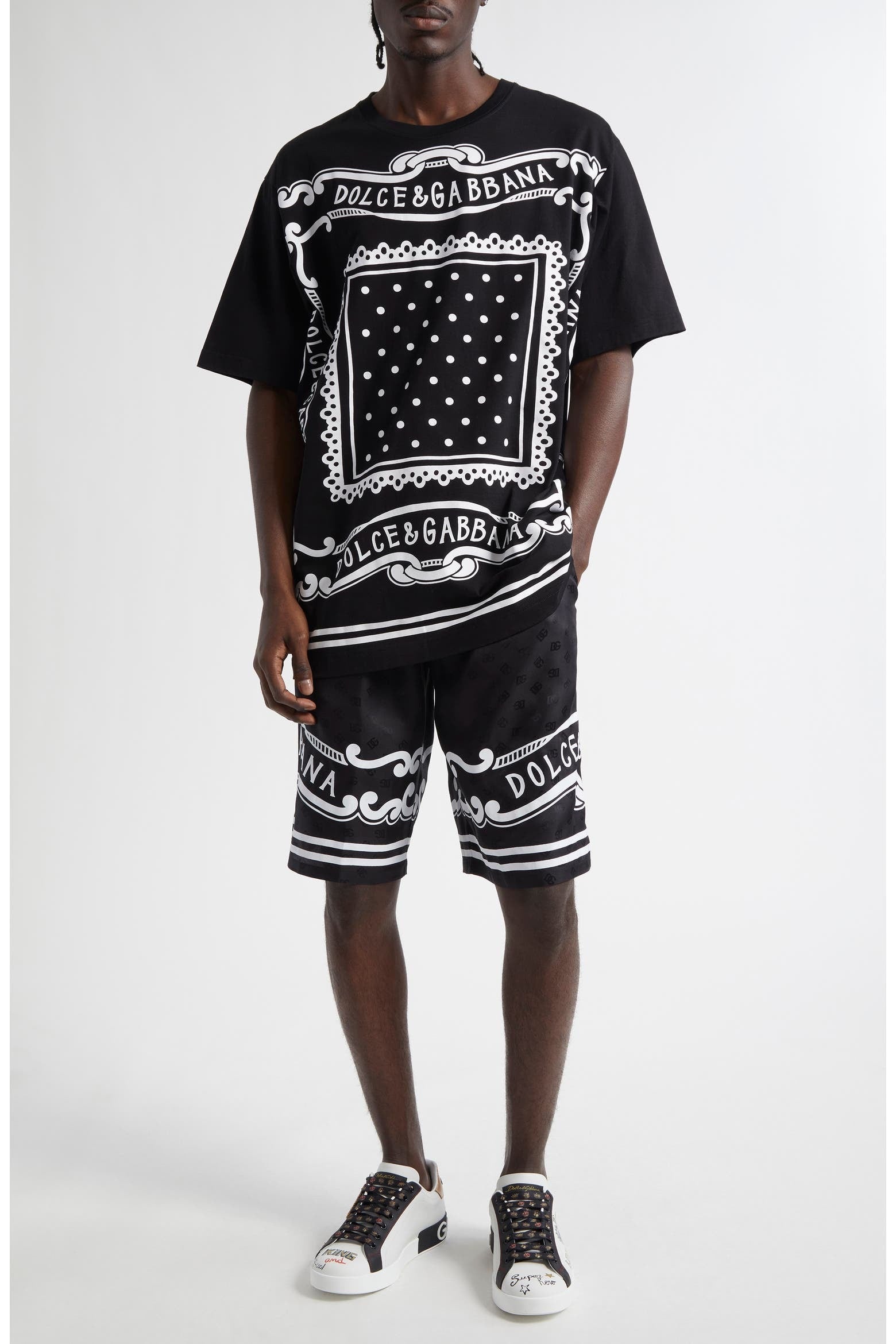 Dolce & Gabbana Logo Jacquard Bandana Print Silk Shorts - image 2