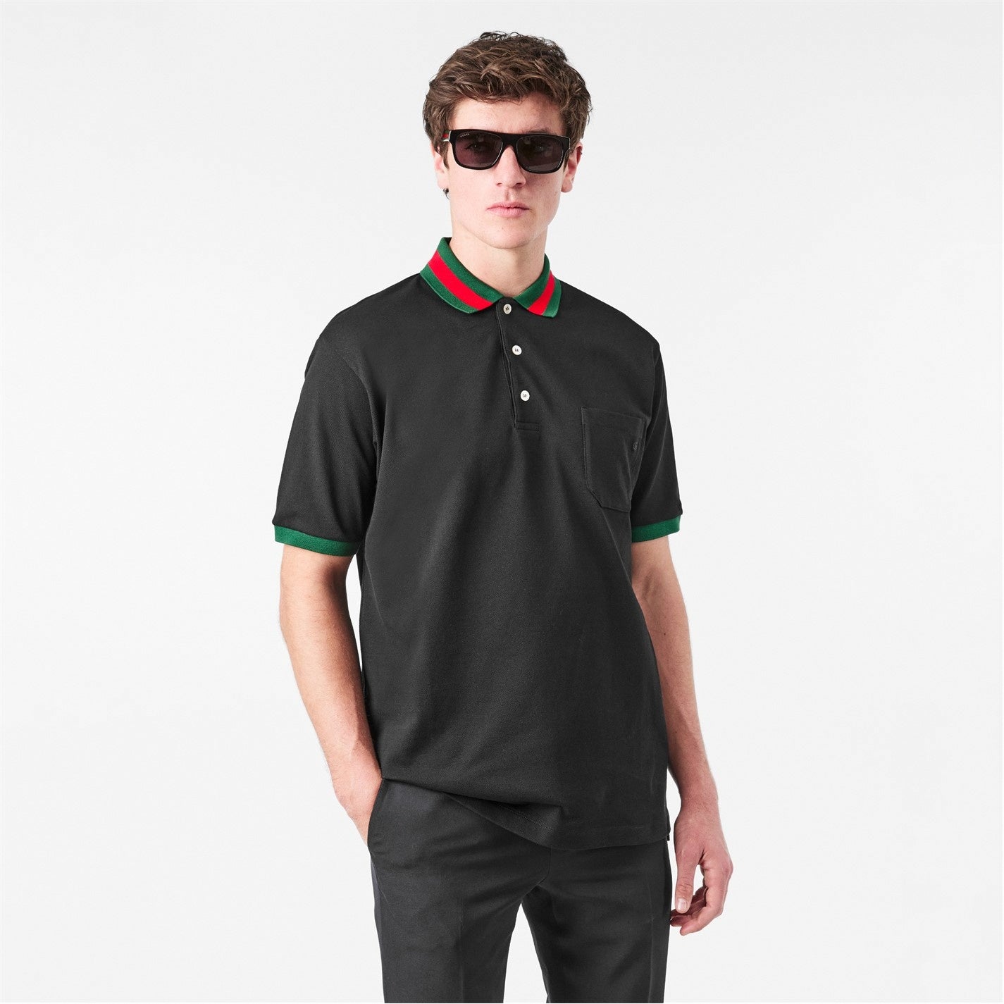 Gucci Web Collar Cotton Polo Shirt – Black - image 5