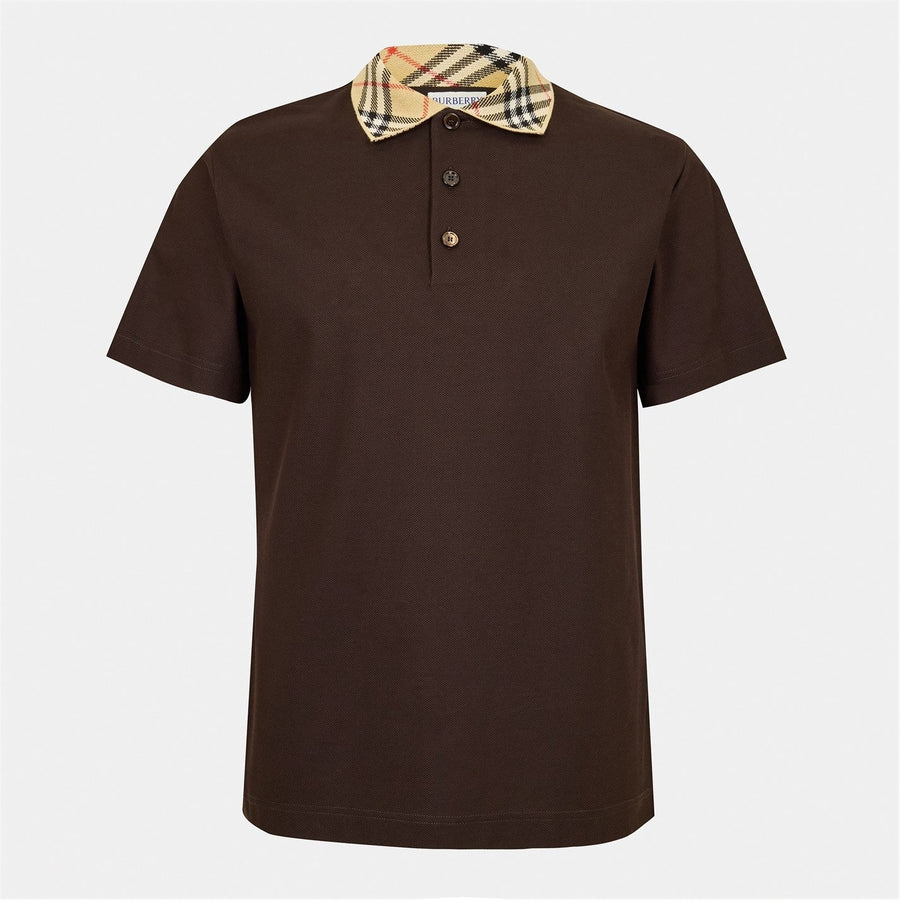 Burberry Check Collar Cotton Polo Shirt – Brown
