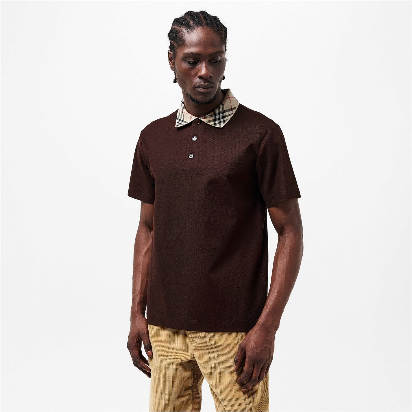 Burberry Check Collar Cotton Polo Shirt – Brown - image 4