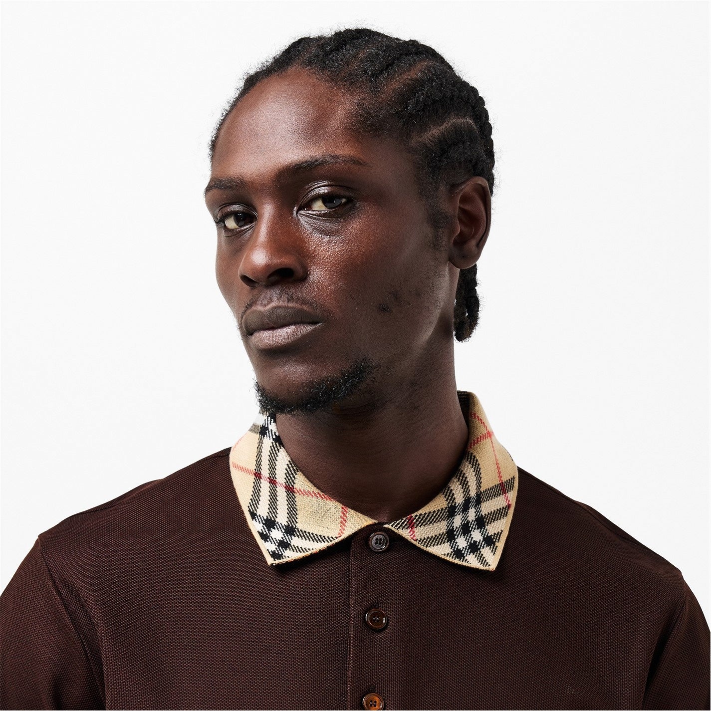Burberry Check Collar Cotton Polo Shirt – Brown - image 3