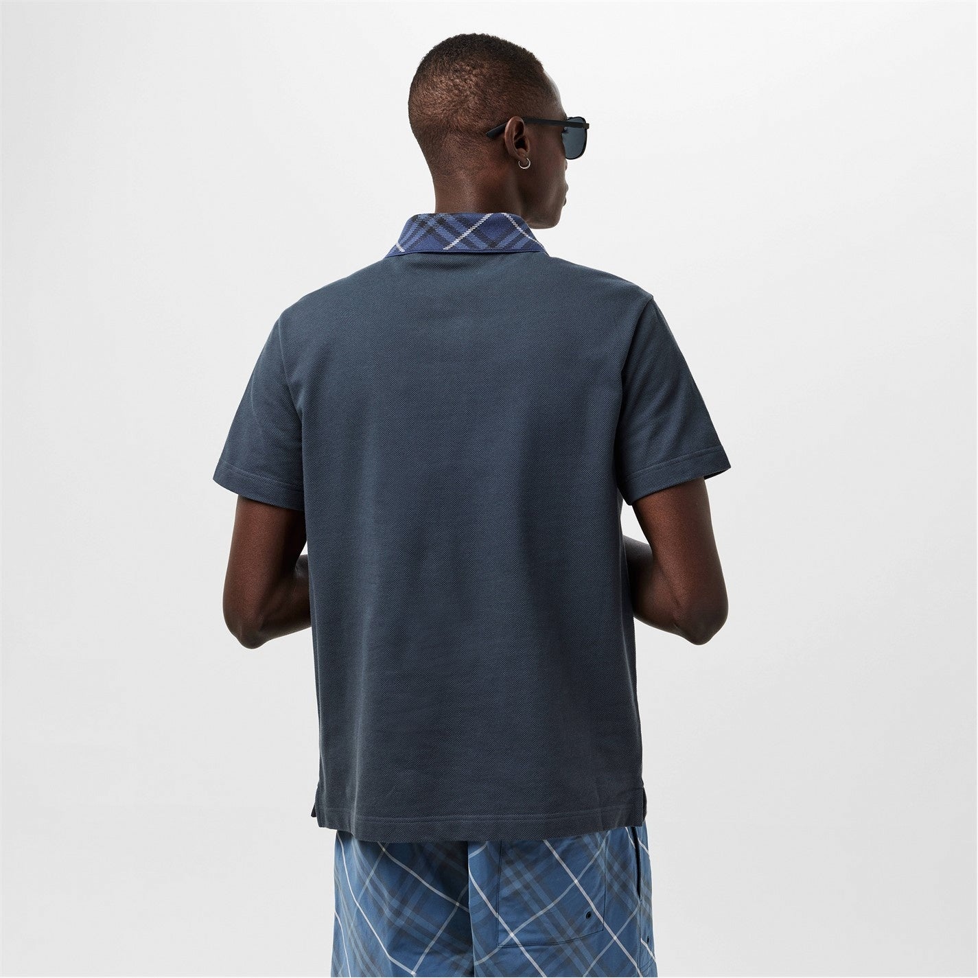 Burberry Check Collar Cotton Polo Shirt – Navy - image 5