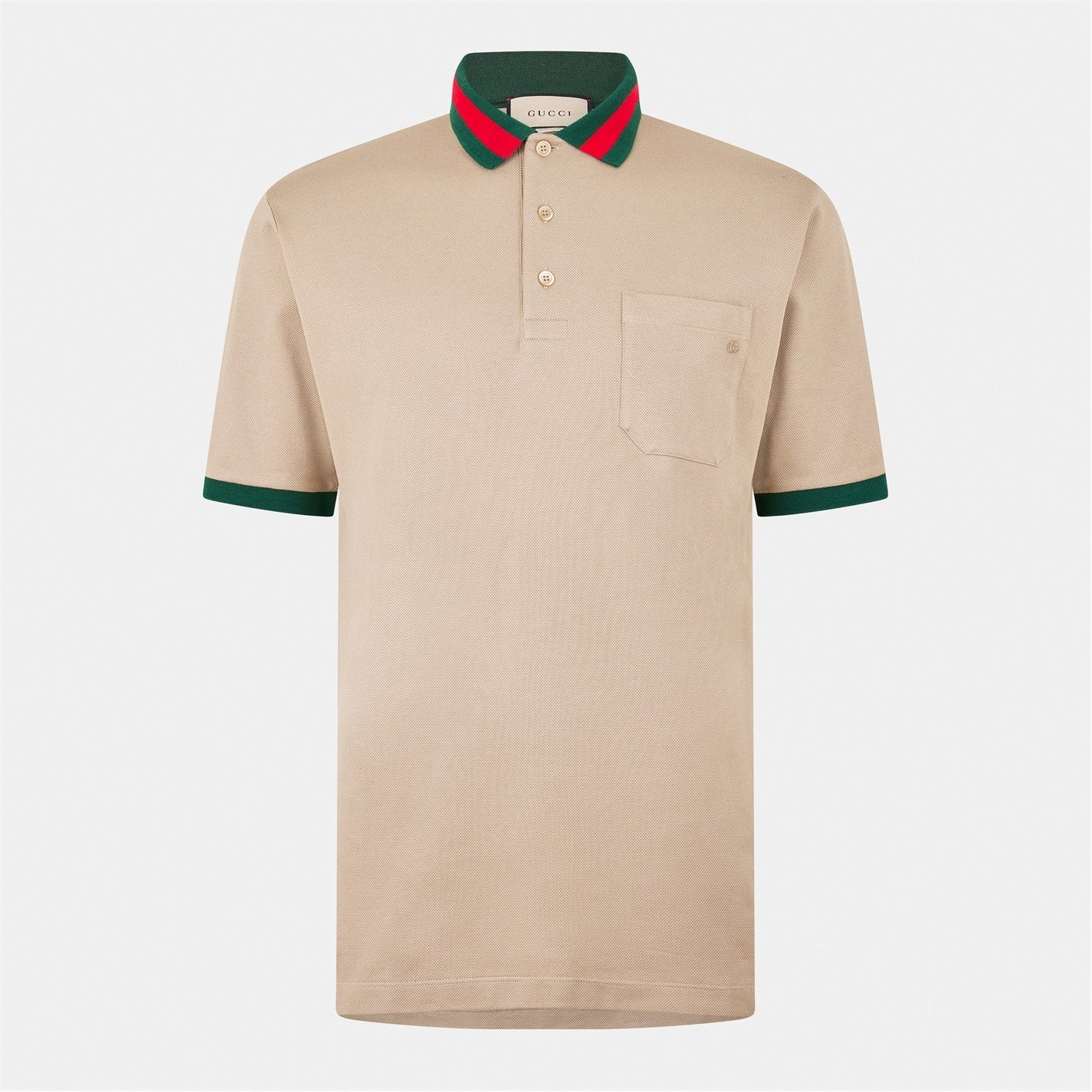Gucci Web Collar Cotton Polo Shirt – Beige