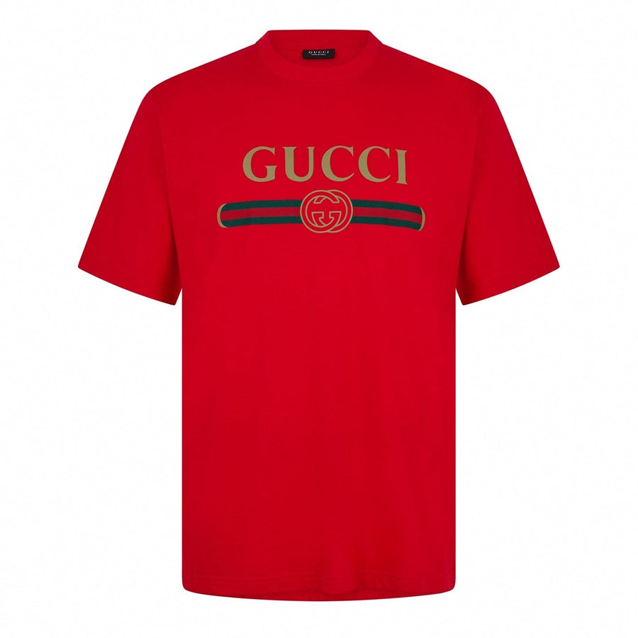 Gucci Logo Web Stripe Cotton T-Shirt - Red