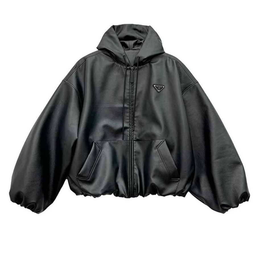 Prada Oversized Re-Nylon Leather Hooded Jacket