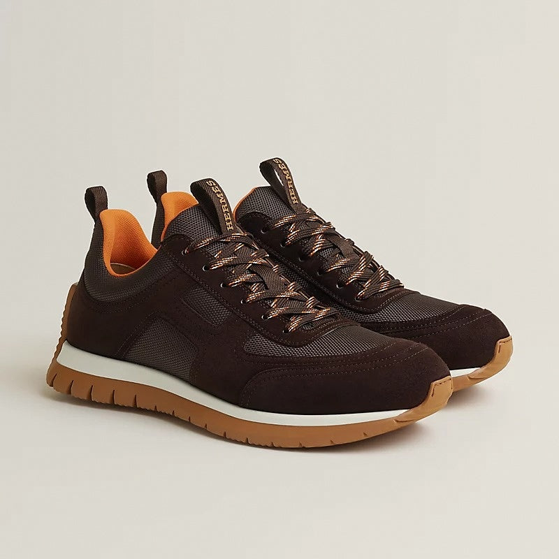 Hermes Urban Runner – Brown & Orange Suede Sneaker - image 4
