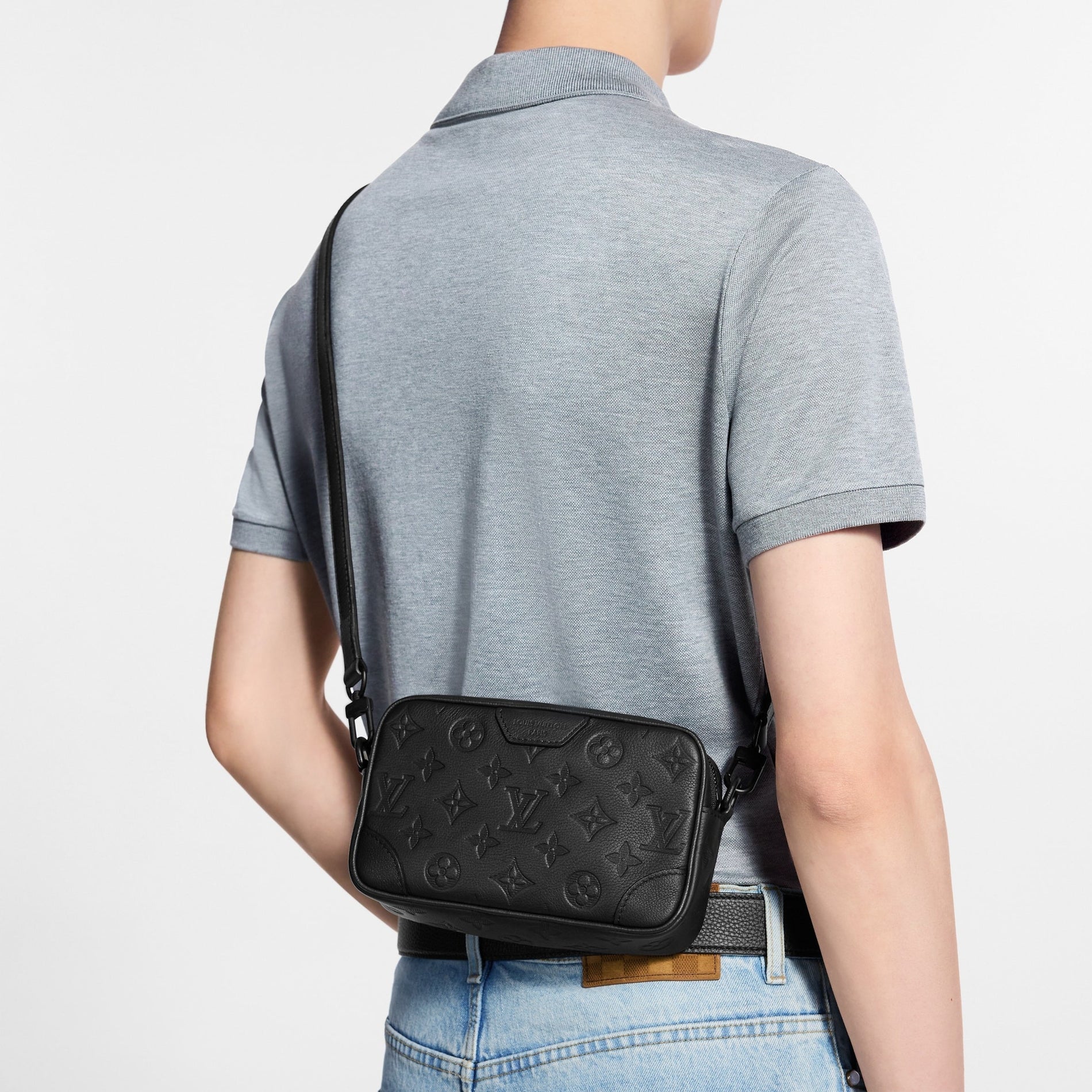 Louis Vuitton Monogram Embossed Leather Mini Pochette / Crossbody (All Black) - image 5