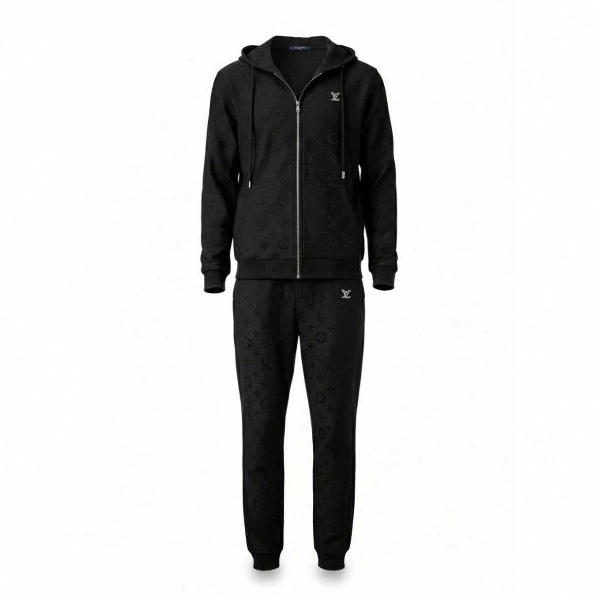 Louis Vuitton Premium Black Embossed Monogram Tracksuit Set