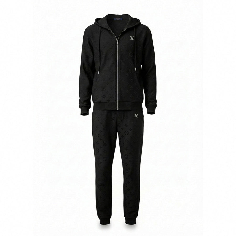 Louis Vuitton Premium Black Embossed Monogram Tracksuit Set