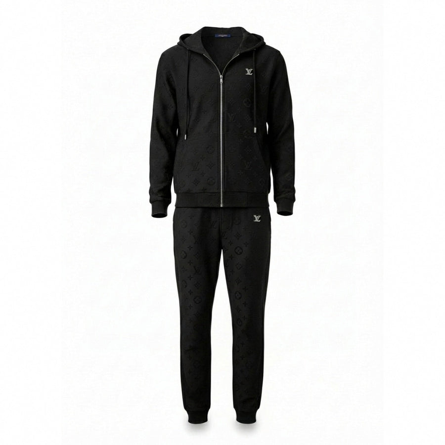 Louis Vuitton Premium Black Embossed Monogram Tracksuit Set