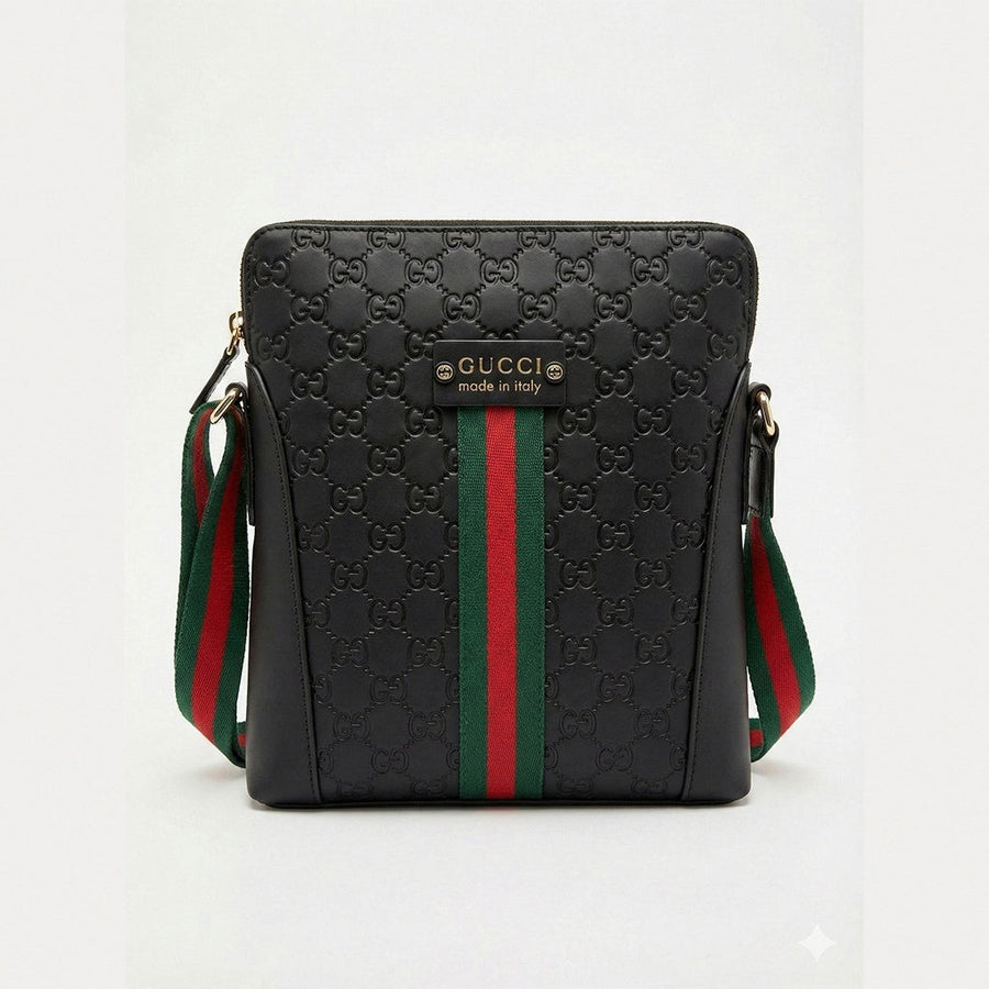 Gucci Embossed Leather Crossbody Bag Black